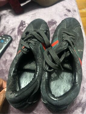 Gucci Black Suede Sneakers with Red & Green Web Stripe